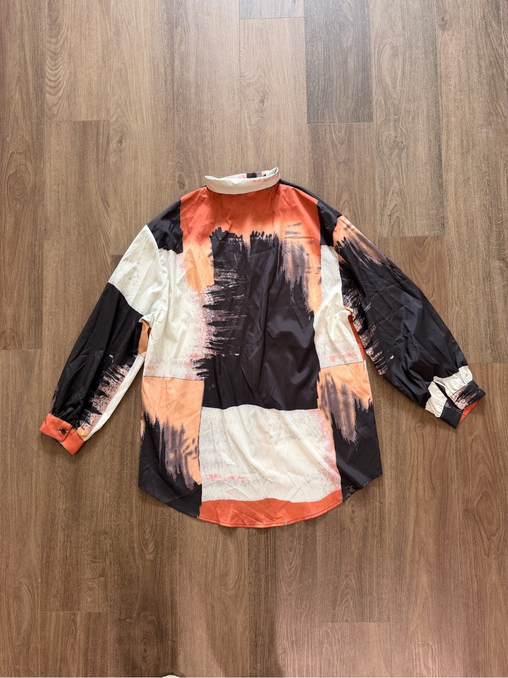 Abstract Brushstroke Button-Up Shirt in Black, Orange & Cream - Picture 4 of 4